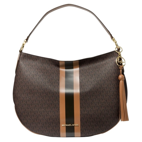 Michael Kors Brooke Signature Hobo Bag Signature Logo Pattern in Tan Black - Picture 1 of 14